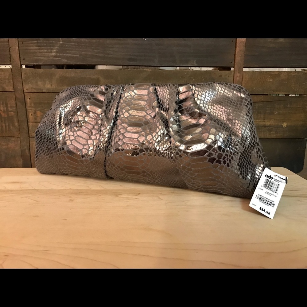 NWT Style&co Metallic Pewter Faux Snakeskin Clutch
